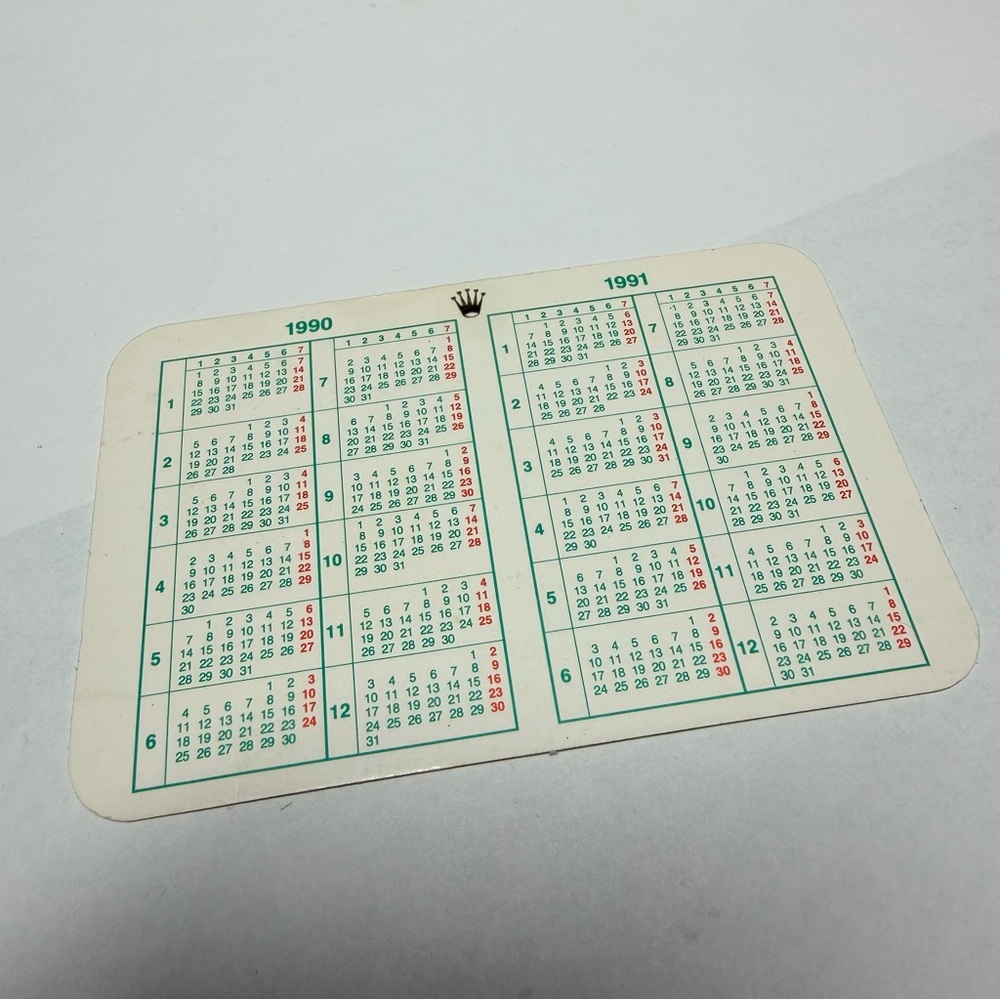 ROLEX Calendar Card 1990-1991 year